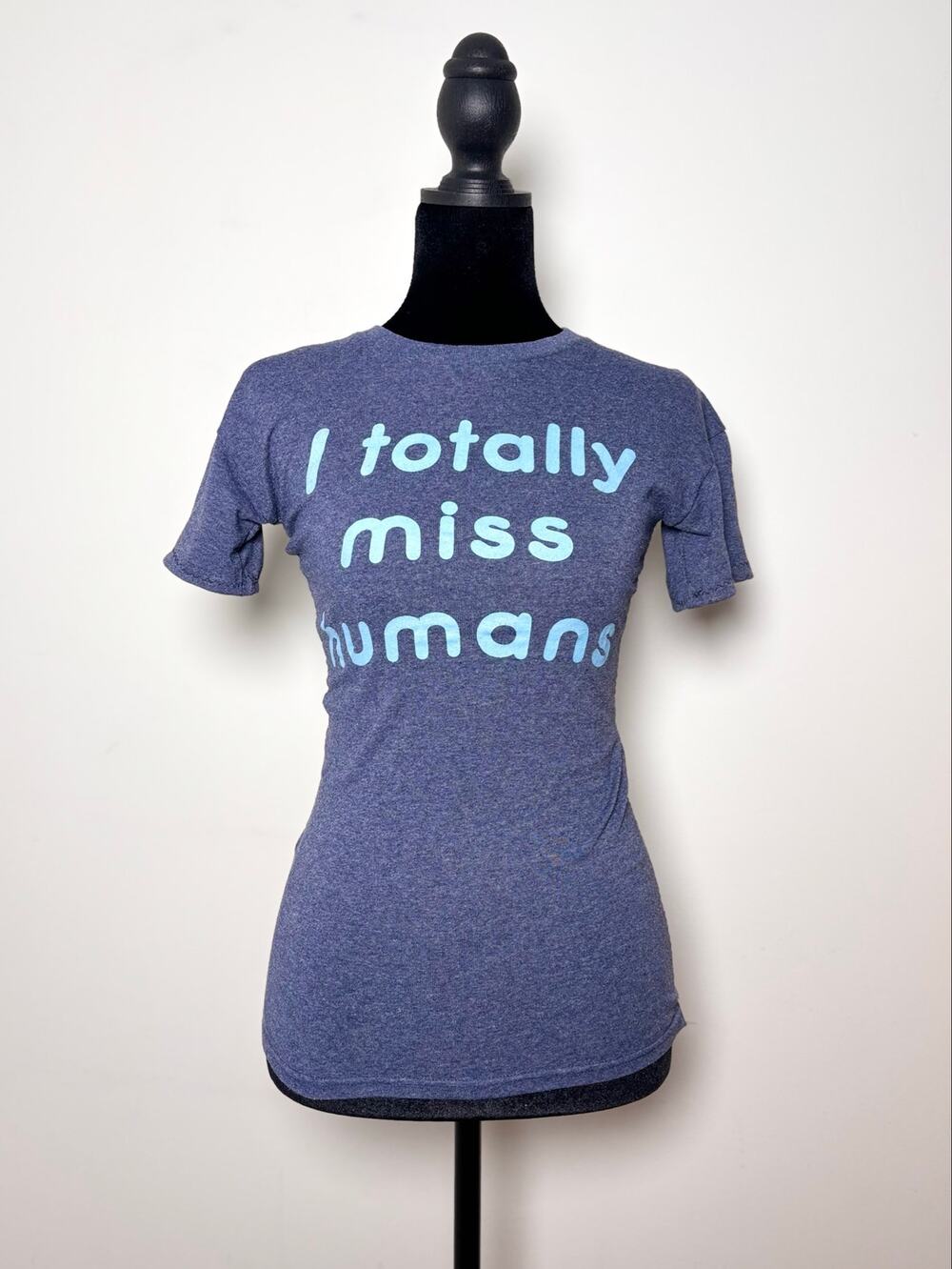 Heather Slate Grey Cotton Baby Tee I So Miss Humans Graphic Print Fits XS-M